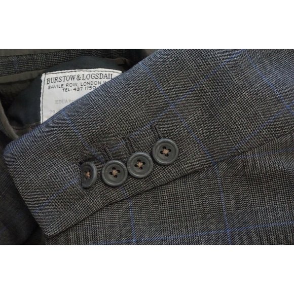 Burstow & Logsdail Savile Row Gray Blue Glenplaid Wool Sport Coat Jacket Sz44R